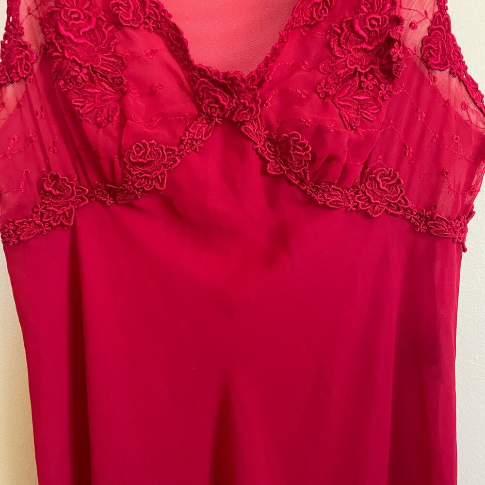 Vintage 90's Red Rose Lace and Chiffon Slip Dress, size Medium